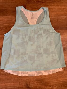 Livi Active Lane Bryant 2fer Tank Top Aqua attached over Gray White Tank 18/20